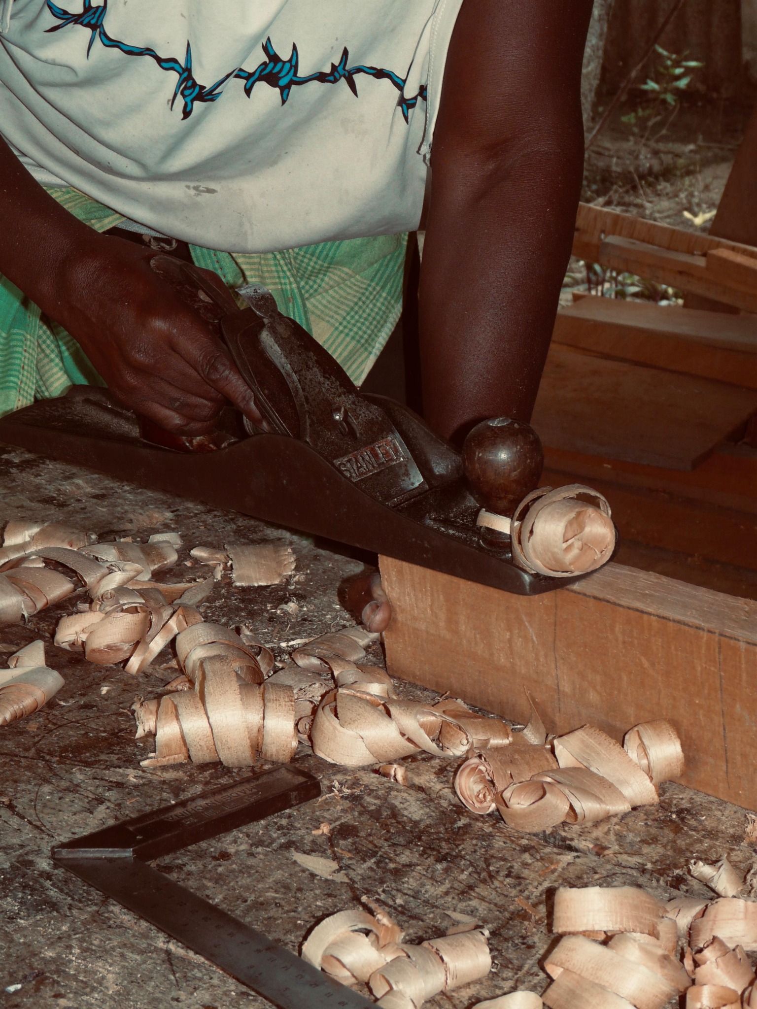 Wood planing close-up